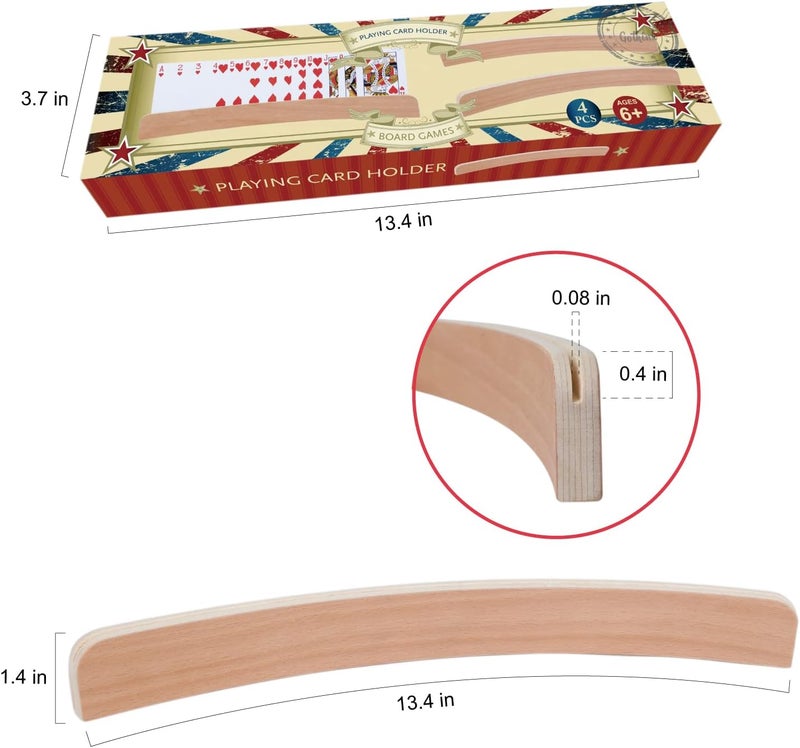 GOTHINK Set of 4 - Wood Curved Playing Card Holder for Kids Adult Seniors Solid Wood Cards Holders for Playing Cards 13.4 x1.4 x 0.5 Inch Non Slip Card Deck for Bridge Canasta Strategy Card Games - Image 2